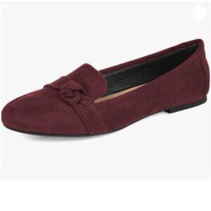FYS Women Round Toe Flats Knotted Loafer Flats Slip On Ballet Dressy Dark Red